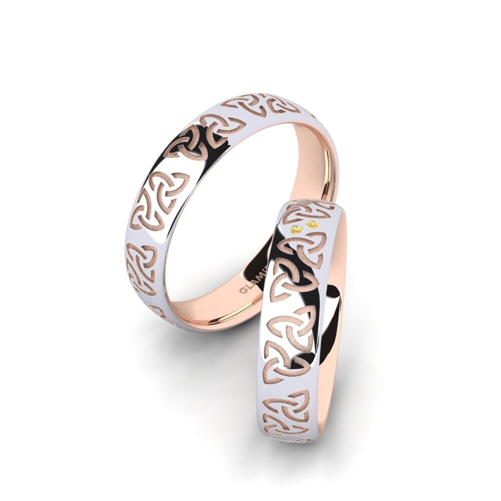 9k Oro Rosa & Blanco Diamante Amarillo Anillo de boda Charming Harmony 5 mm