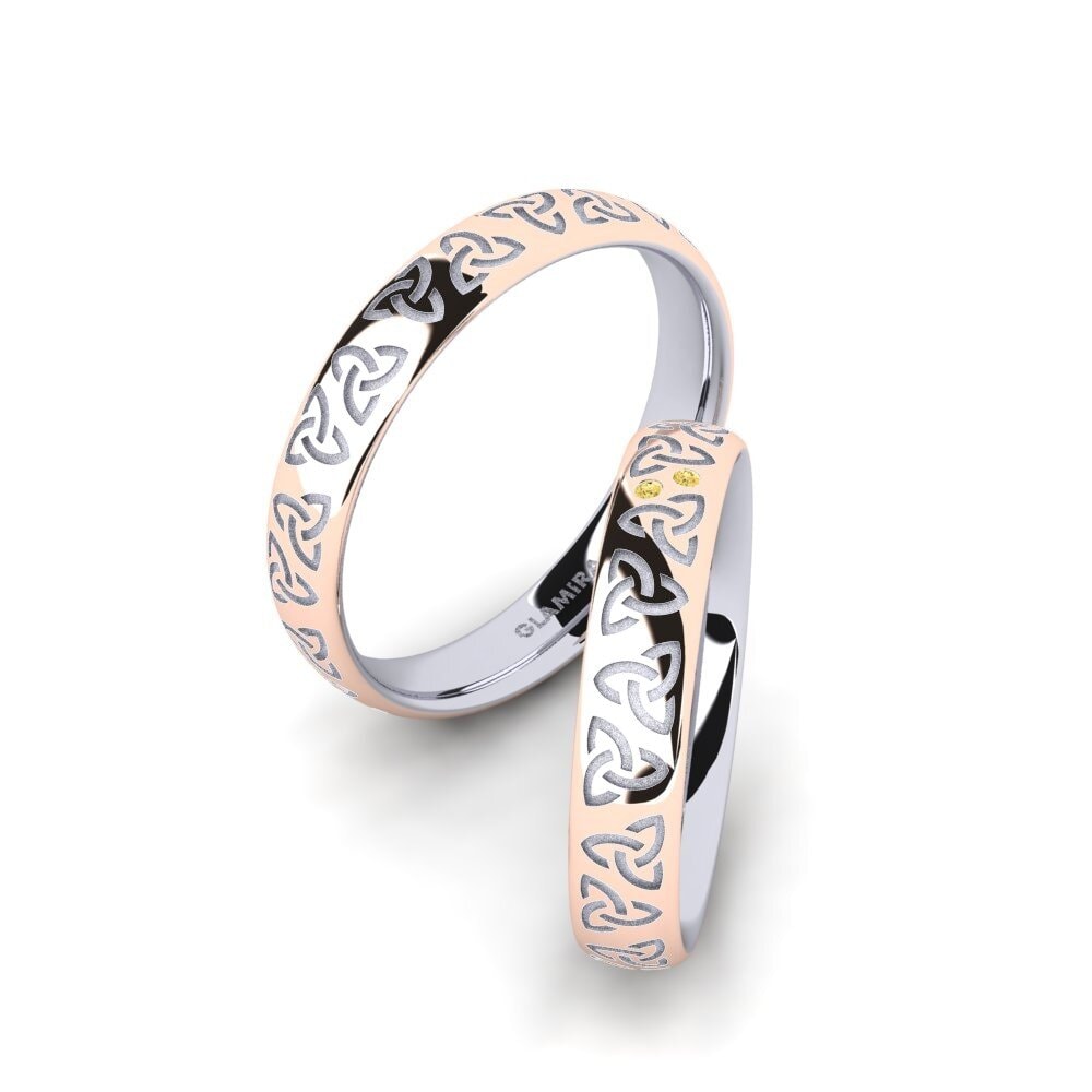 9k Oro Blanco & Rosa Diamante Amarillo Anillo de boda Charming Harmony 4 mm