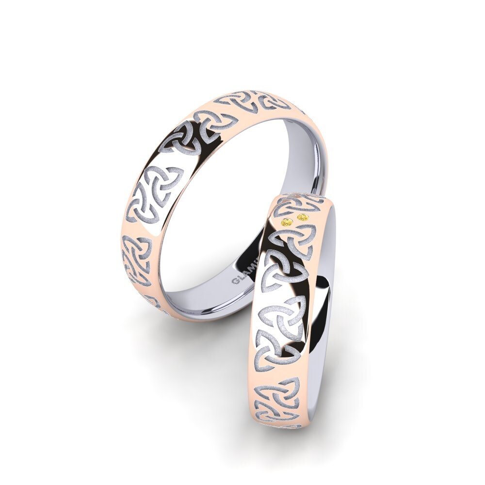 9k Oro Blanco & Rosa Diamante Amarillo Anillo de boda Charming Harmony 5 mm