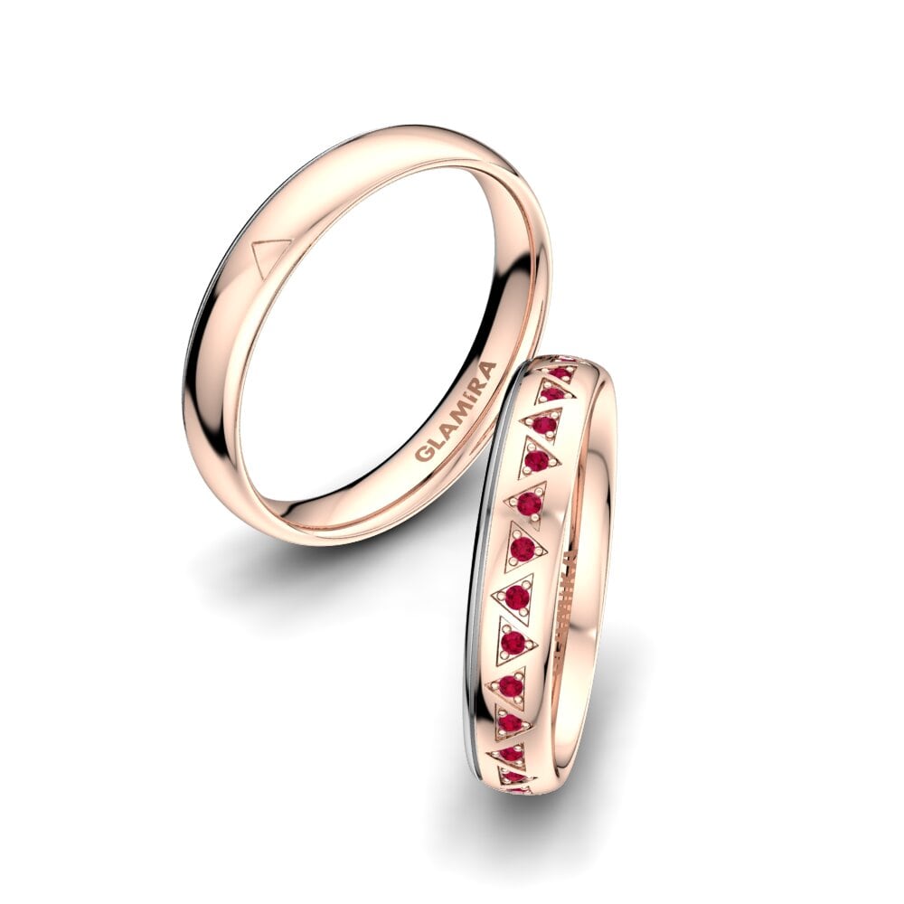 18K Rood & Wit Goud Robijn Trouwring Charming Pyramid 4 mm