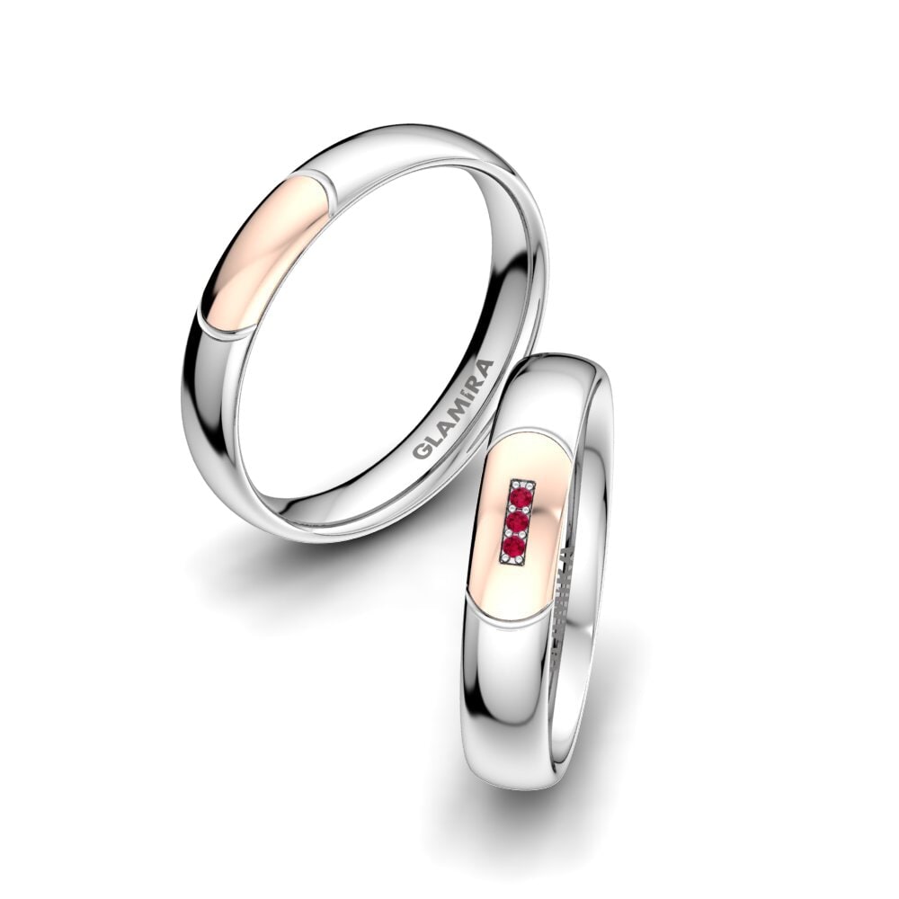 18K Rood & Wit Goud Robijn Trouwring Charming Queen 4 mm