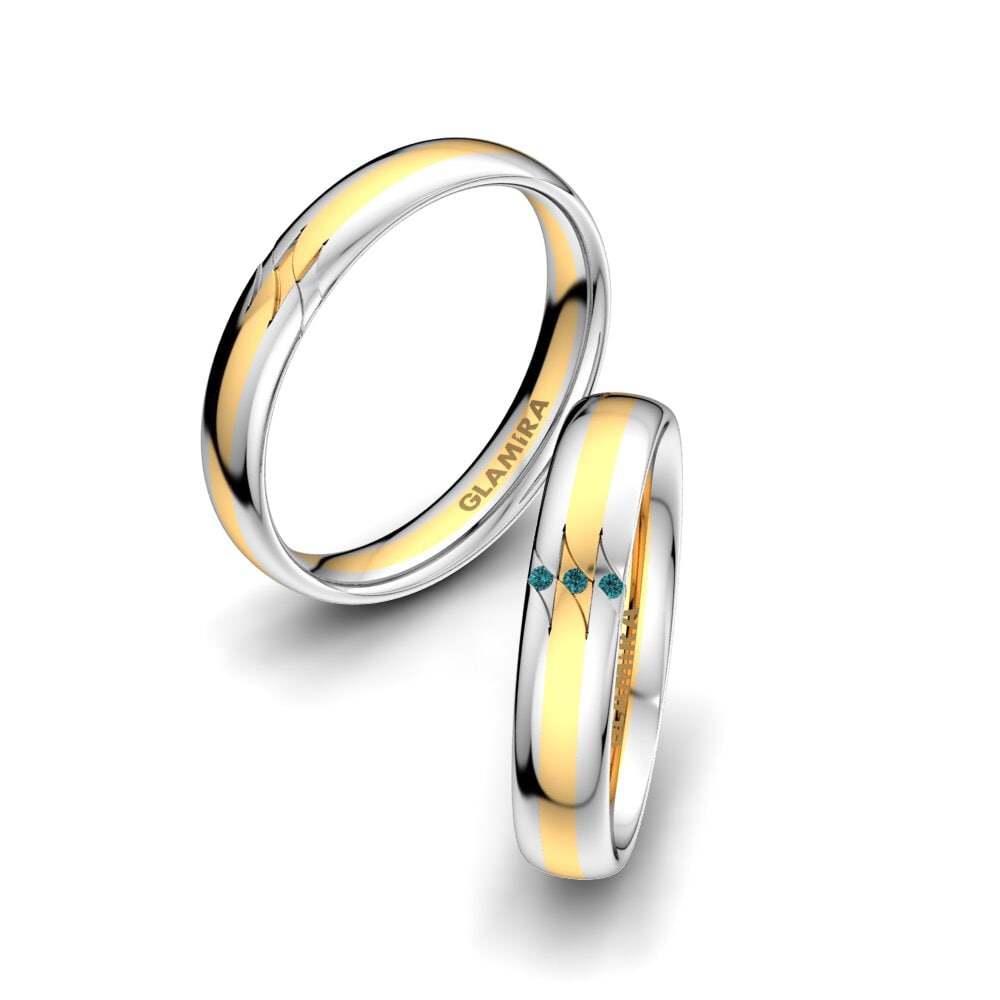 white_yellow-375 Diamante Azul Anel de Casamento Elegant Fortune 4 mm