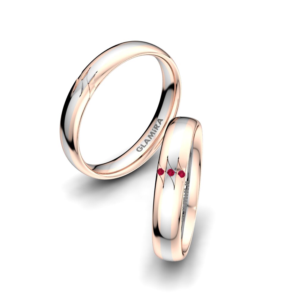 18K Rood & Wit Goud Robijn Trouwring Elegant Fortune 4 mm