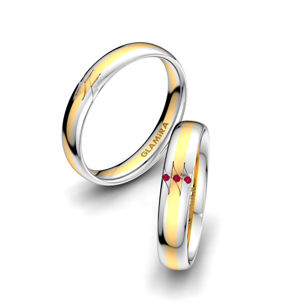 9k Oro Blanco & Amarillo Rubí Anillo de boda Elegant Fortune 4 mm