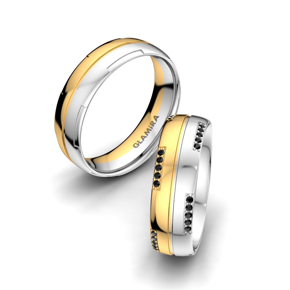 18k Oro Amarillo & Blanco Zafiro negro Anillo de boda Exotic Miracle 6 mm