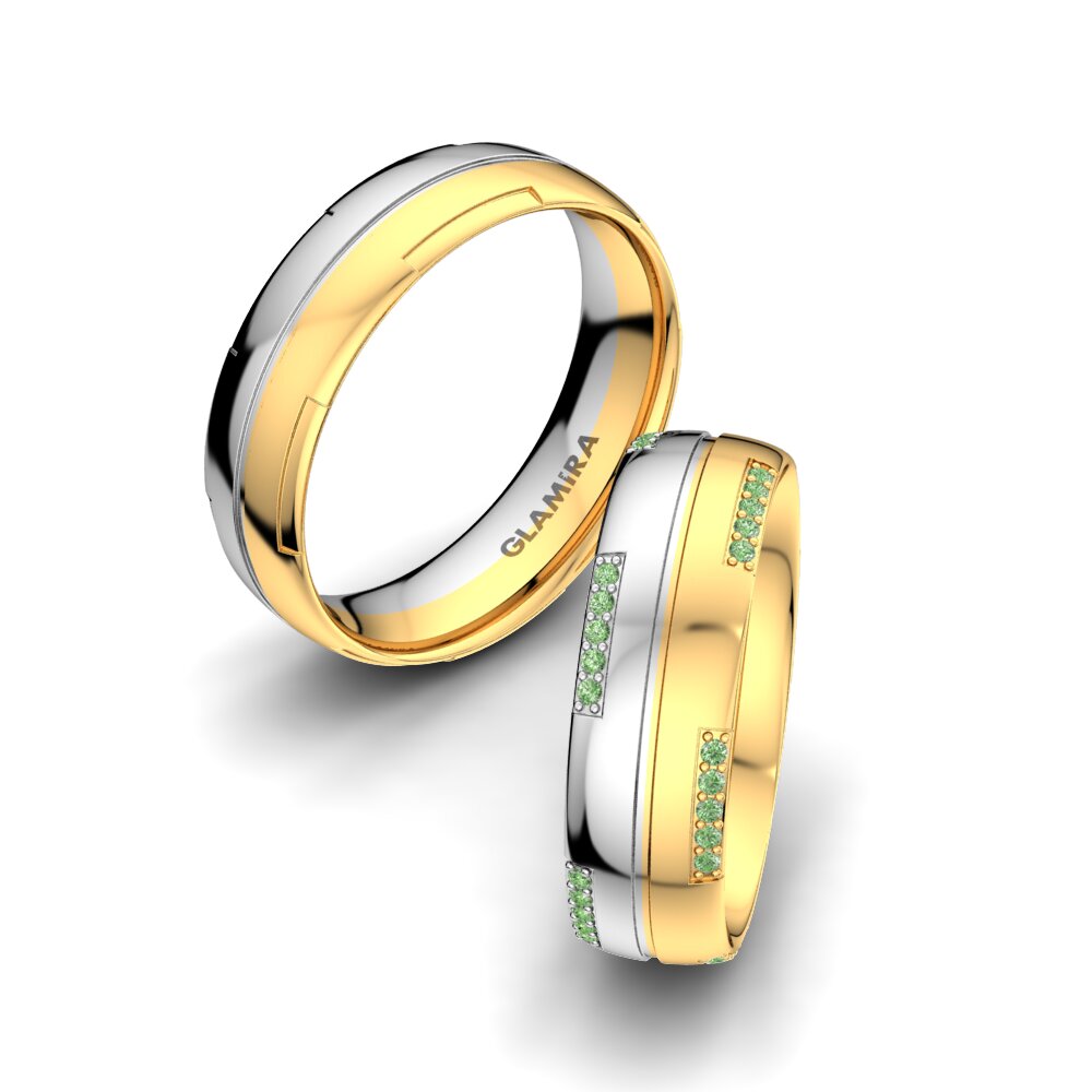 14k White & Yellow Gold Green Diamond Wedding Ring Exotic Miracle 6 mm