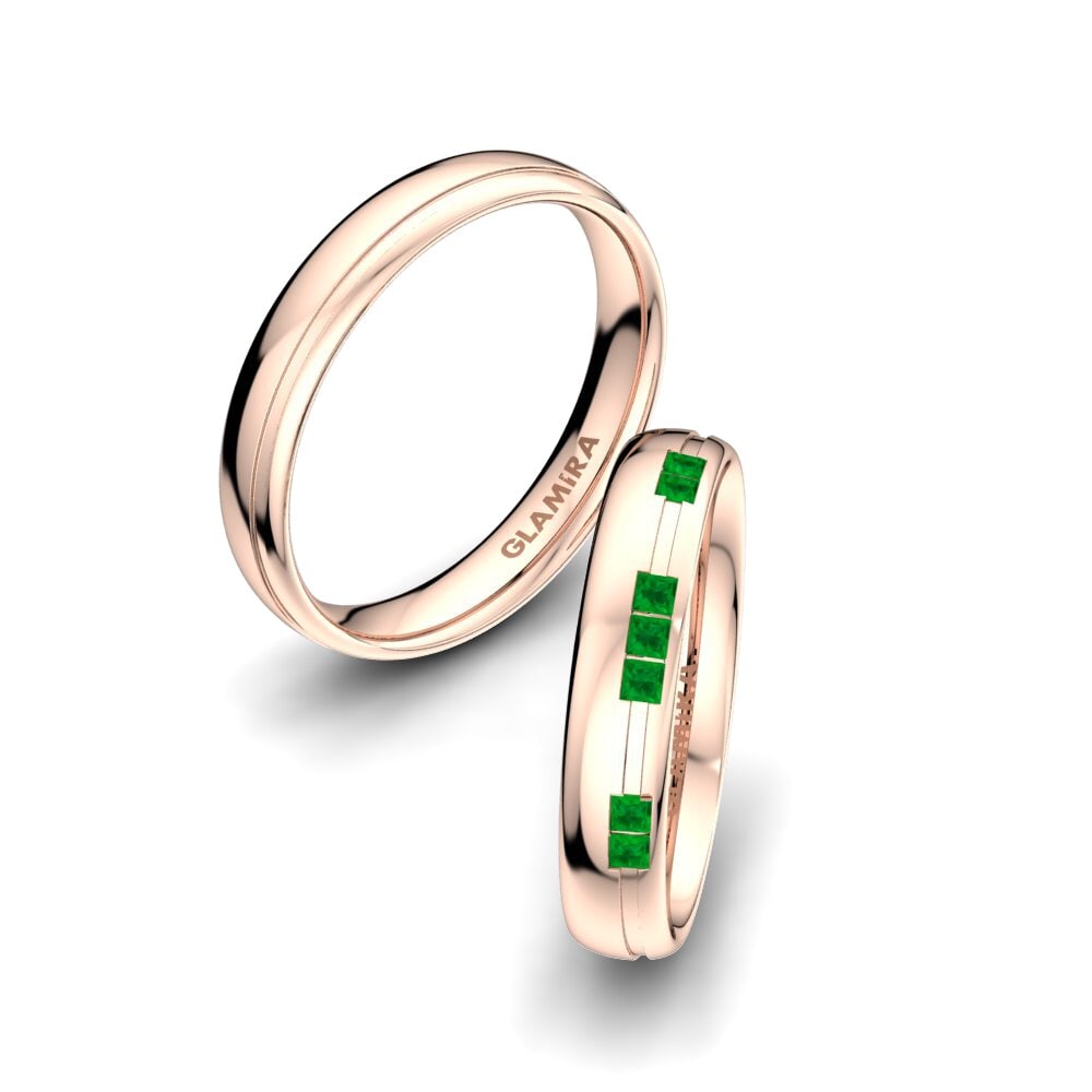 Or Rose18k Émeraude Bague de Mariage Glorious Square 4 mm