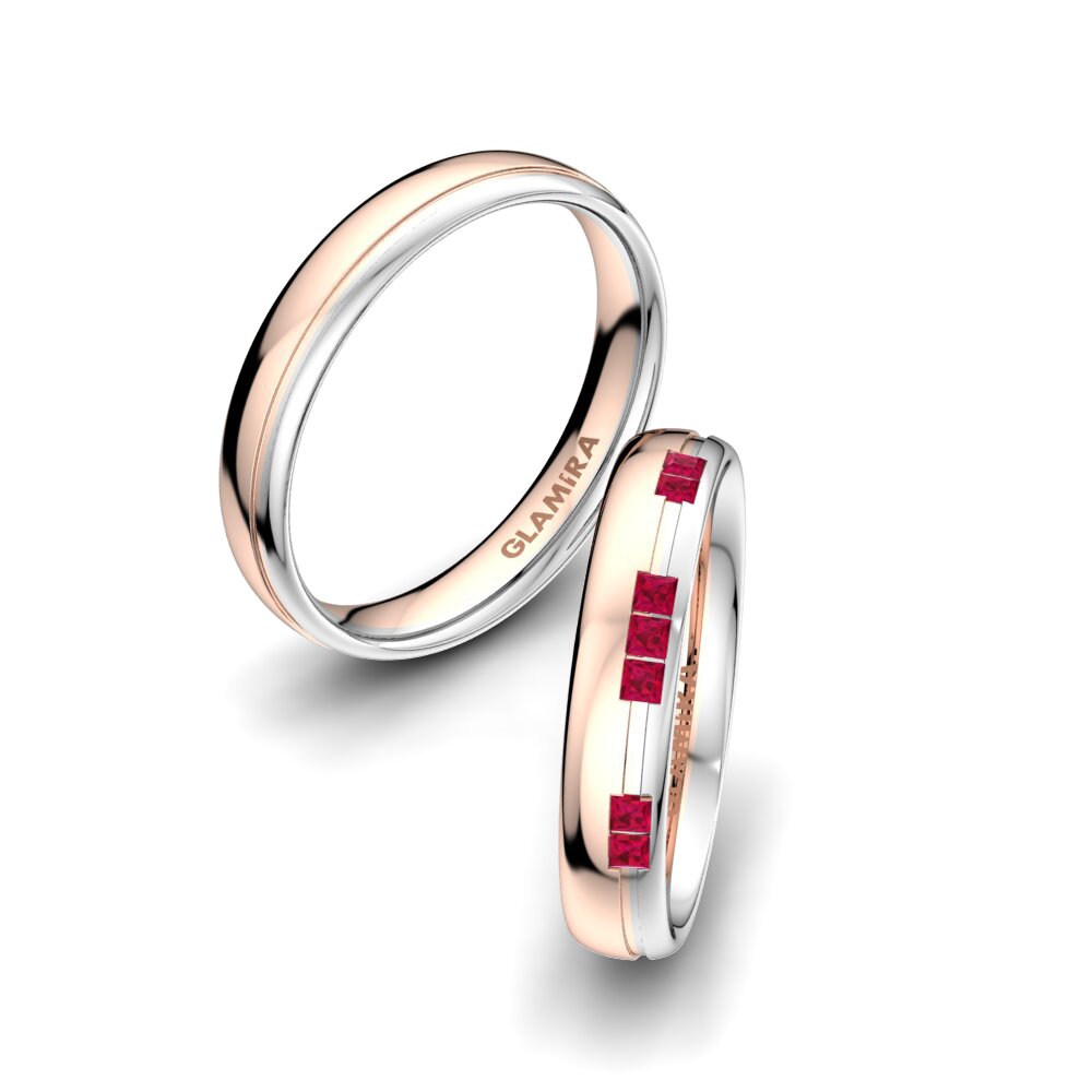 18K Rood & Wit Goud Robijn Trouwring Glorious Square 4 mm