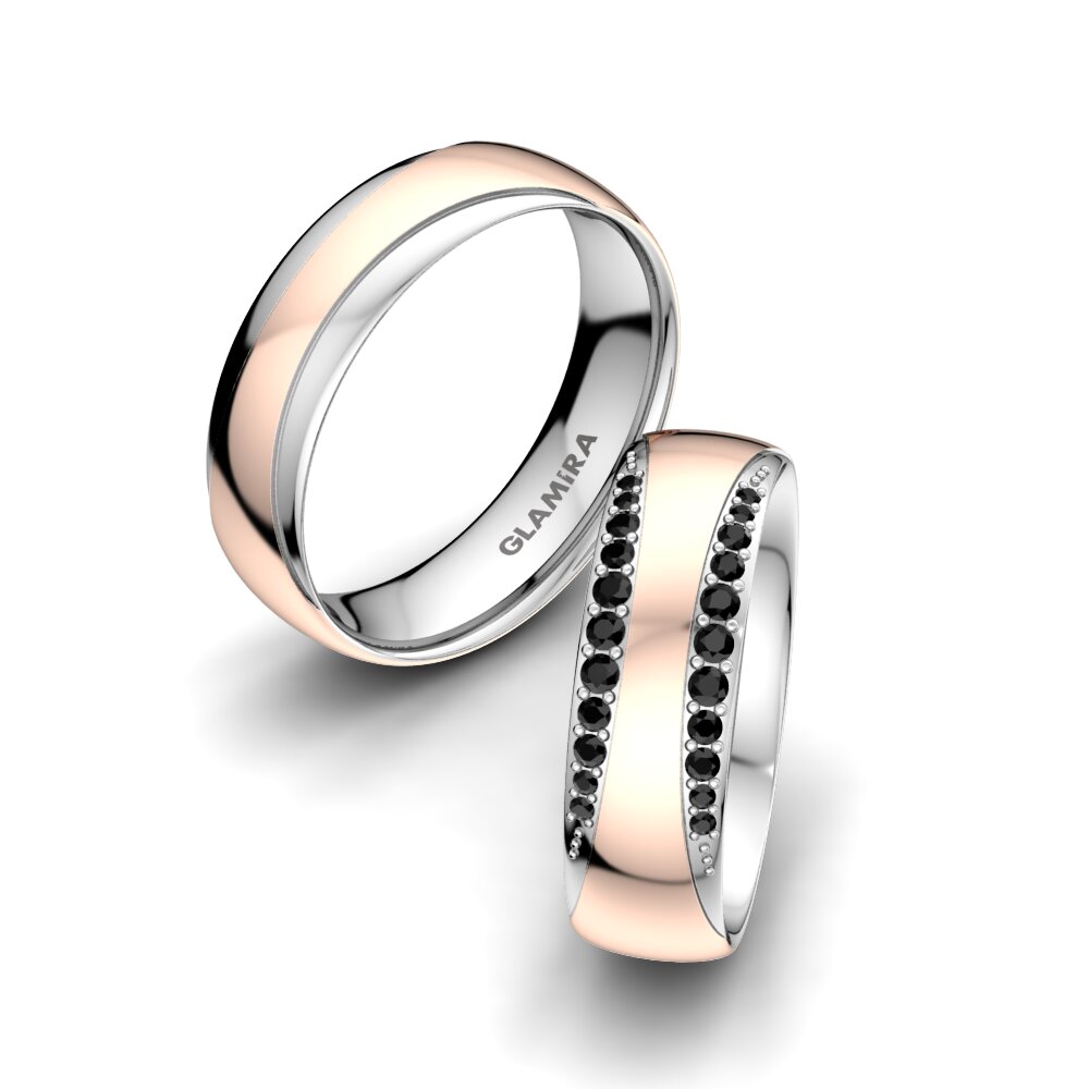 18K Rood & Wit Goud Zwarte Diamant Trouwring Golden Fashion 6 mm