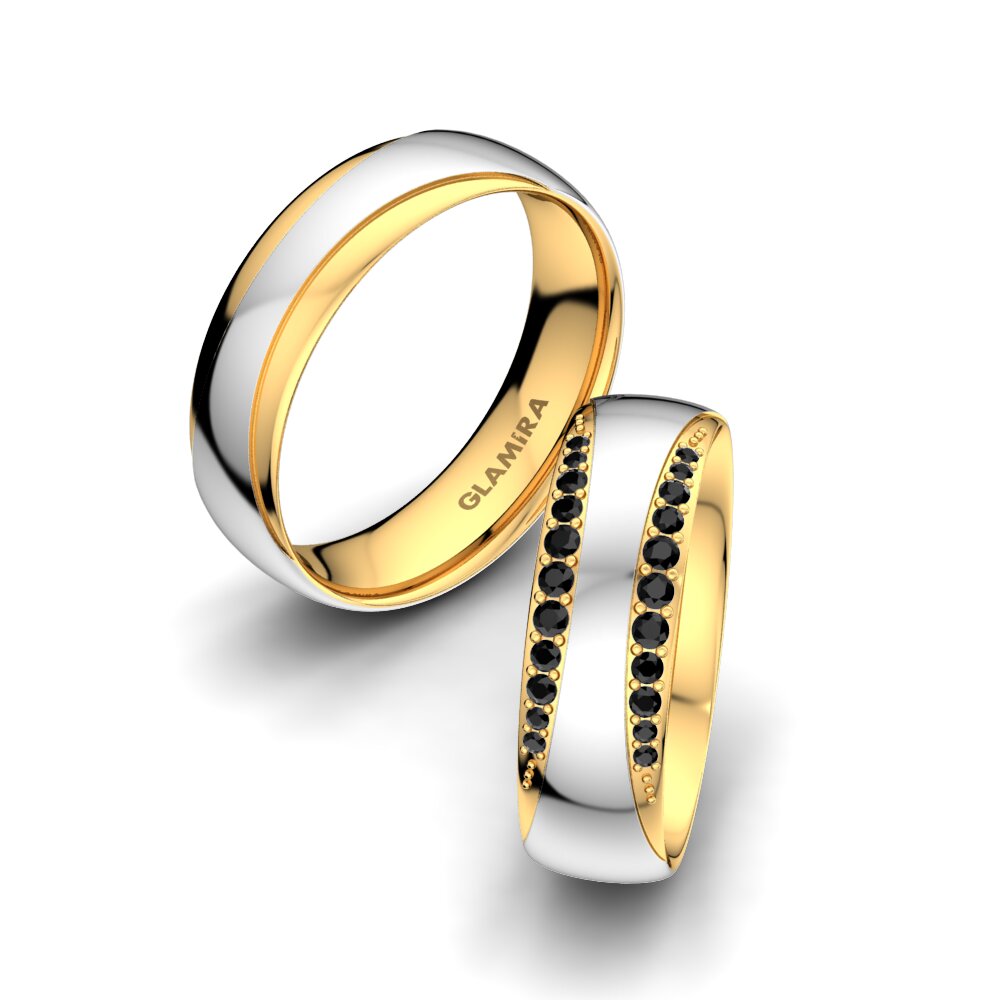14ct White / Yellow Gold Black Diamond Wedding Ring Golden Fashion 6 mm