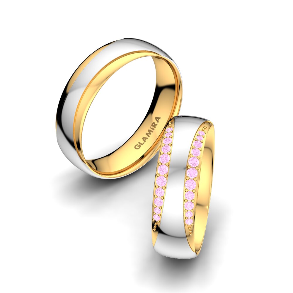 18k Oro Blanco & Amarillo Zafiro Rosado Anillo de boda Golden Fashion 6 mm