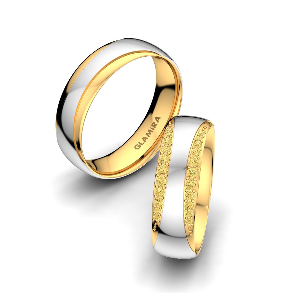 18ct White & Yellow Gold Yellow Diamond Wedding Ring Golden Fashion 6 mm