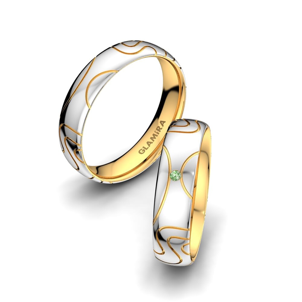 14k White & Yellow Gold Green Diamond Wedding Ring Gorgeous Life 5 mm