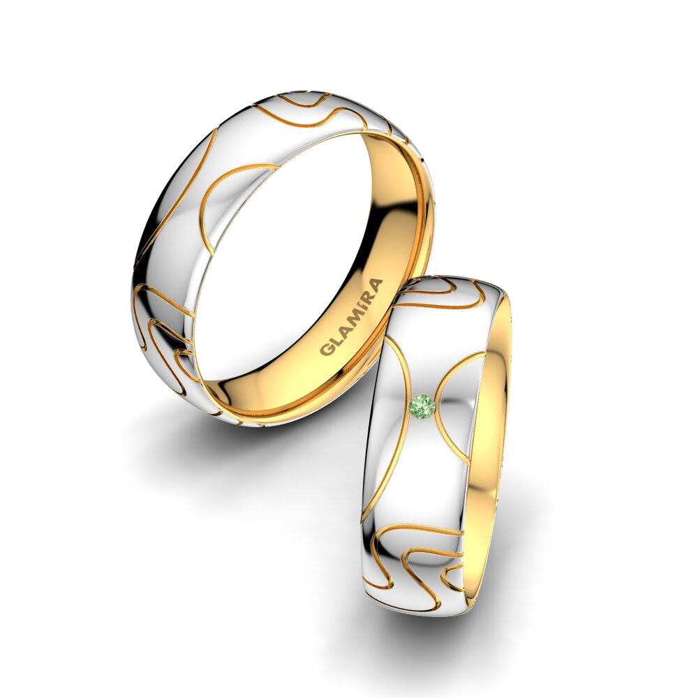 14k White & Yellow Gold Green Diamond Wedding Ring Gorgeous Life 6 mm