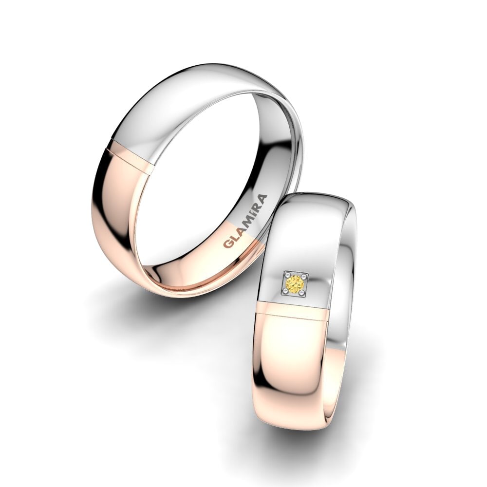 9k Oro Rosa & Blanco Diamante Amarillo Anillo de boda Attractive Theme 6 mm