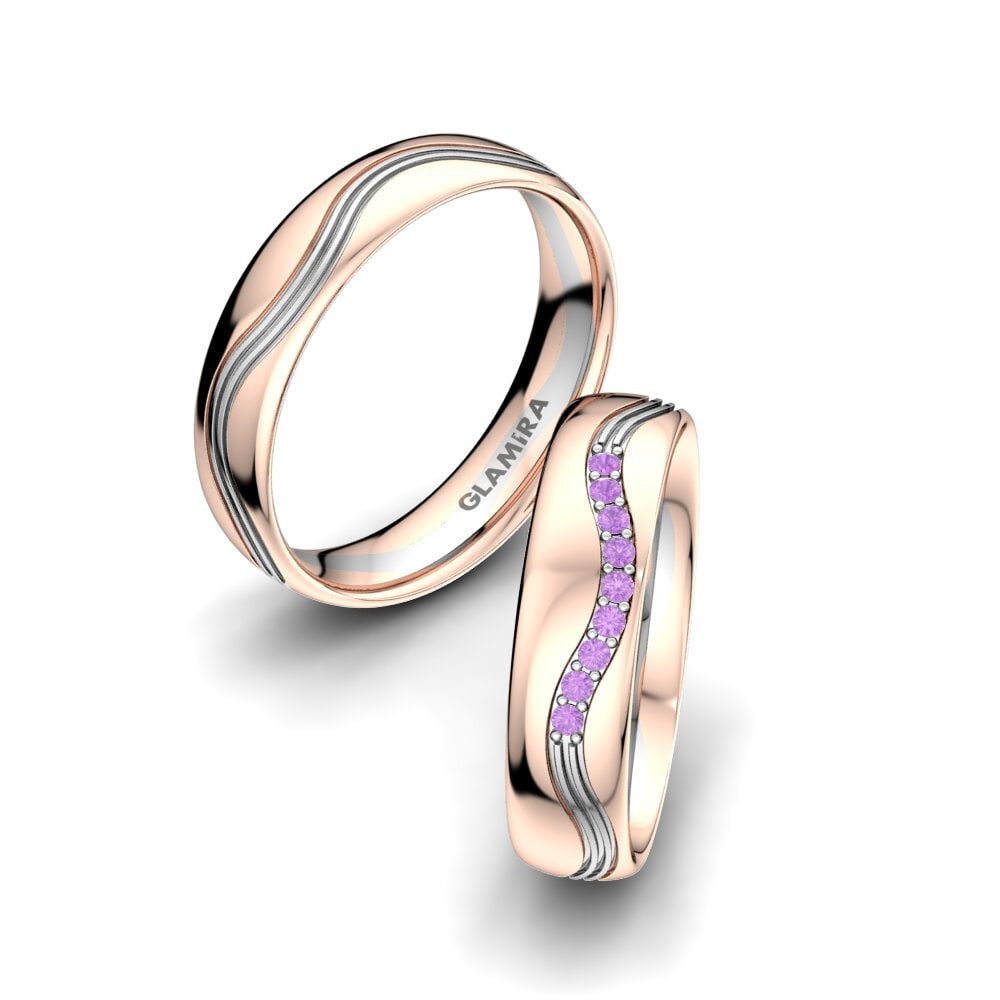 14ct Rose & White Gold Amethyst Wedding Ring Heavenly Light 5 mm