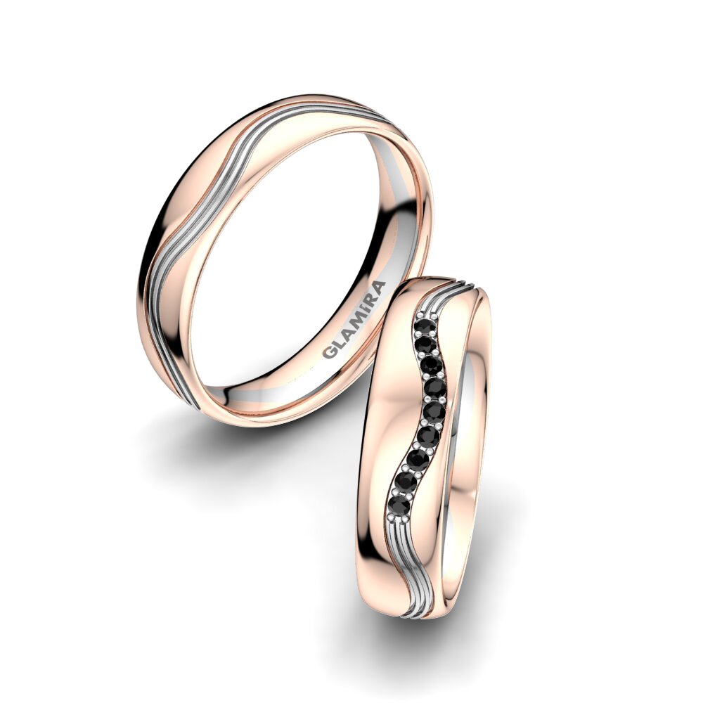 14k Oro Rosa & Blanco Ónix Negro Anillo de boda Heavenly Light 5 mm