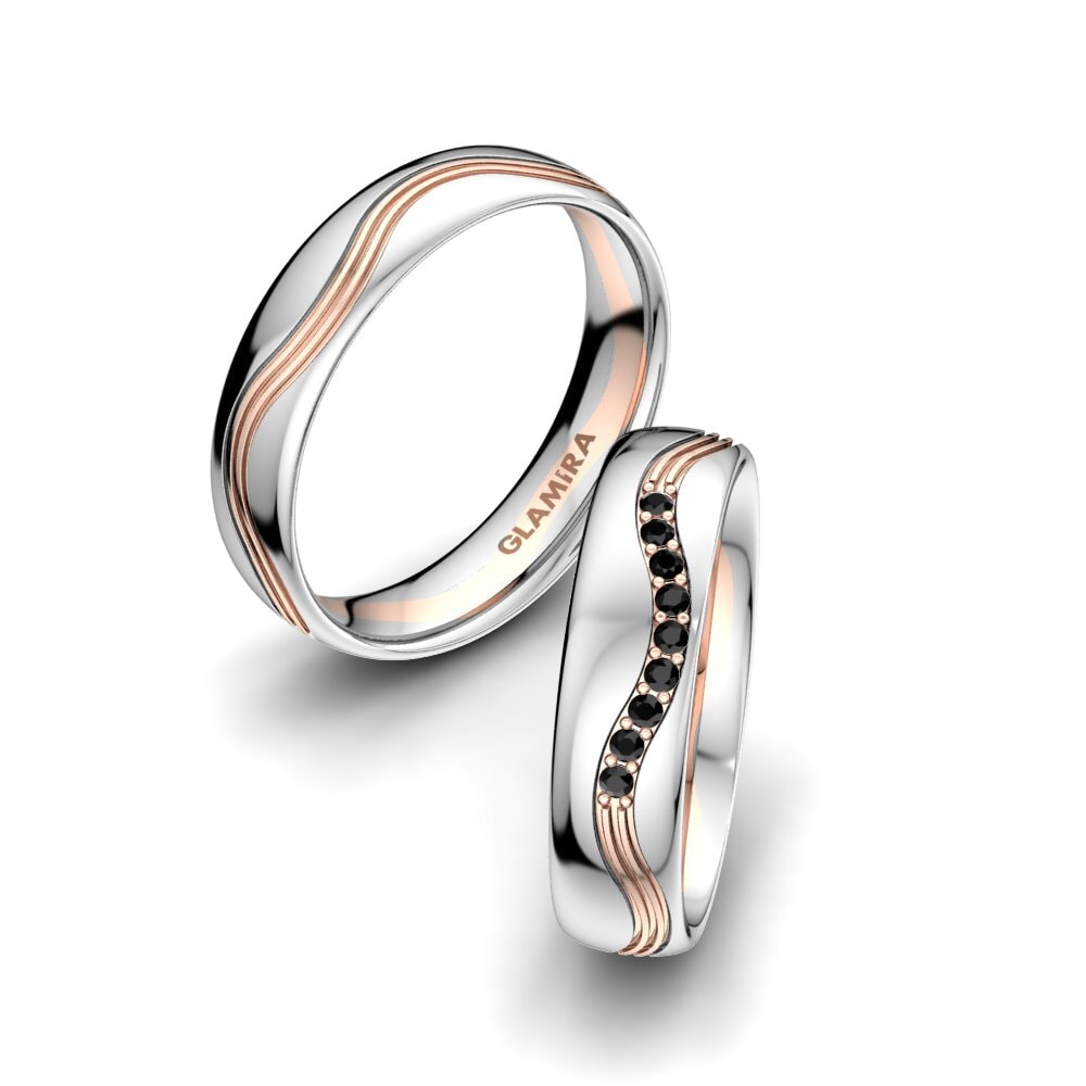 9k Oro Blanco & Rosa Ónix Negro Anillo de boda Heavenly Light 5 mm