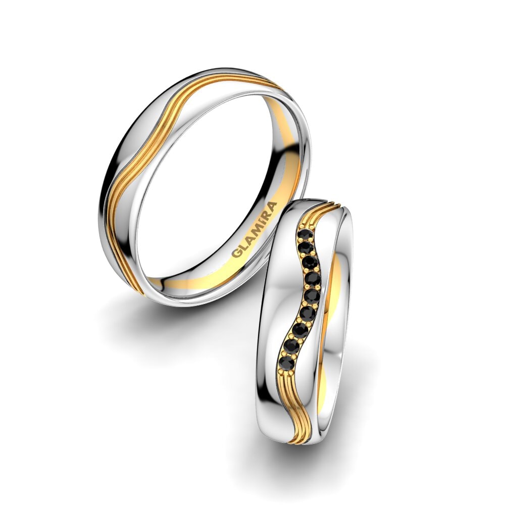 14ct White & Yellow Gold Black Onyx Wedding Ring Heavenly Light 5 mm