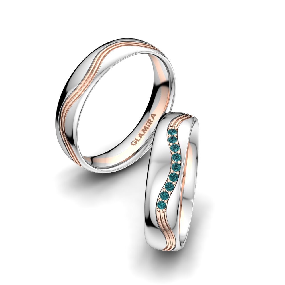 9k Oro Blanco & Rosa Diamante Azul Anillo de boda Heavenly Light 5 mm