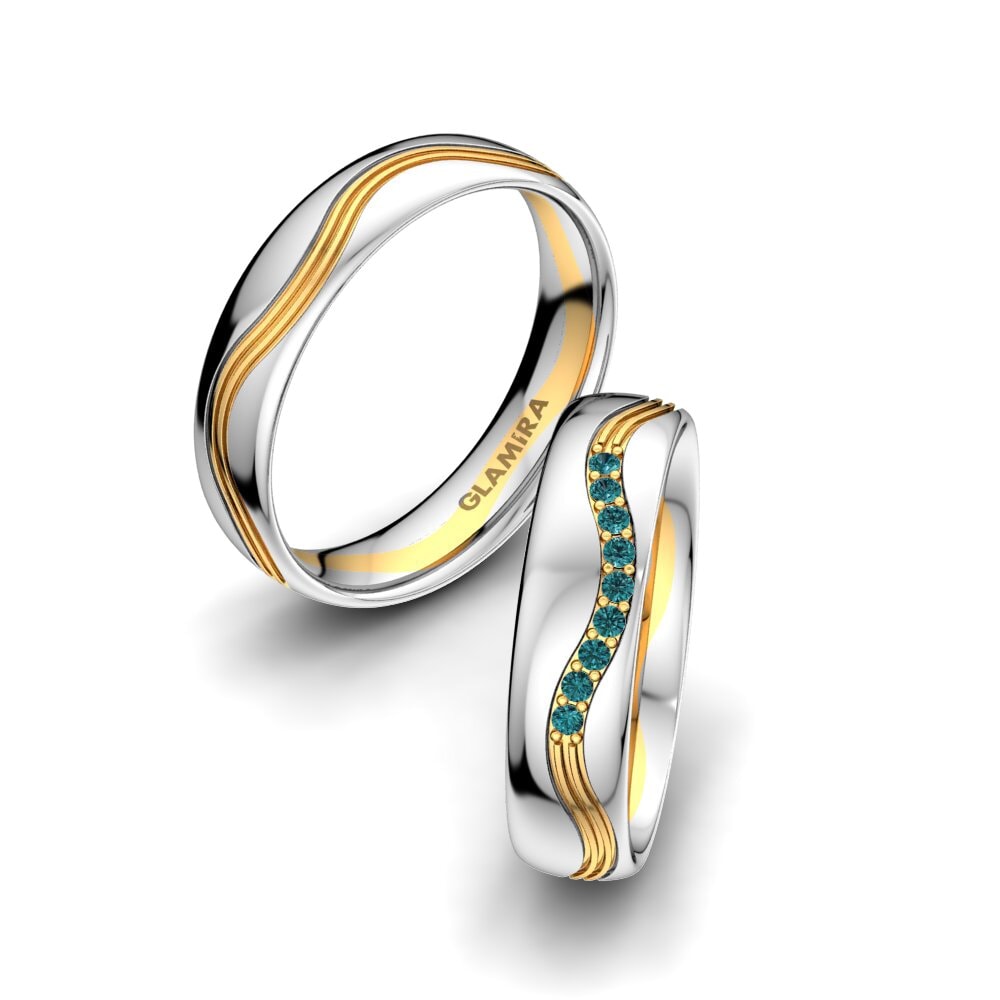 14k Oro Blanco & Amarillo Diamante Azul Anillo de boda Heavenly Light 5 mm