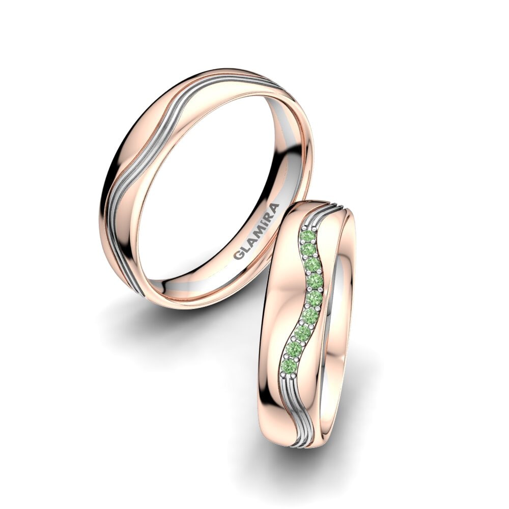 14k Oro Rosa & Blanco Diamante Verde Anillo de boda Heavenly Light 5 mm