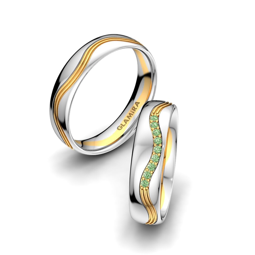 14k White & Yellow Gold Green Diamond Wedding Ring Heavenly Light 5 mm