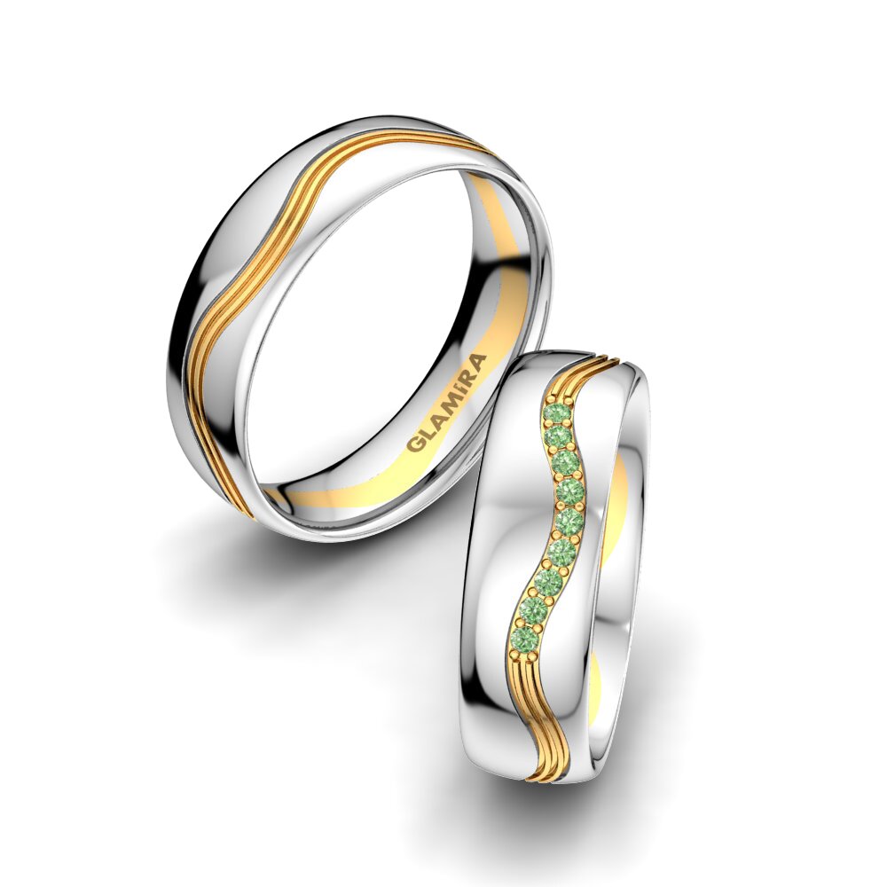 14k White & Yellow Gold Green Diamond Wedding Ring Heavenly Light 6 mm