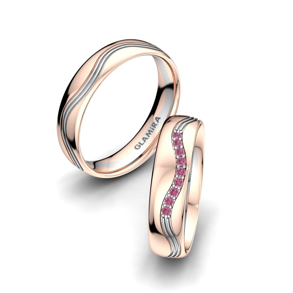 14ct Rose & White Gold Rhodolite Garnet Wedding Ring Heavenly Light 5 mm