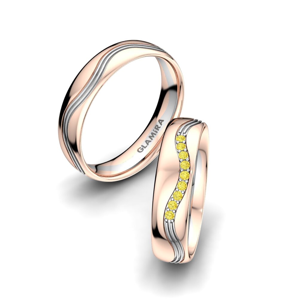 14k Oro Rosa & Blanco Zafiro amarillo Anillo de boda Heavenly Light 5 mm