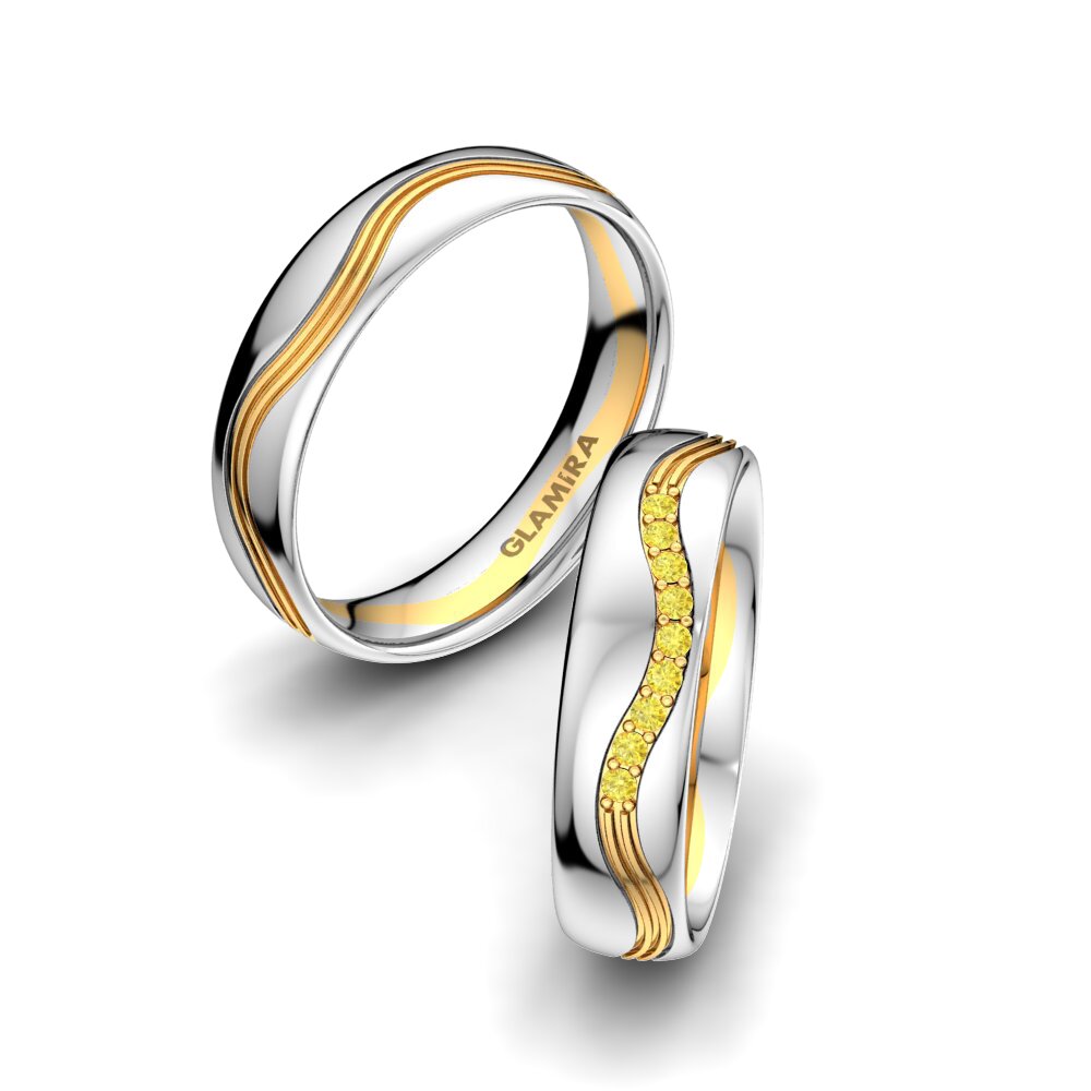 14ct White & Yellow Gold Yellow Sapphire Wedding Ring Heavenly Light 5 mm