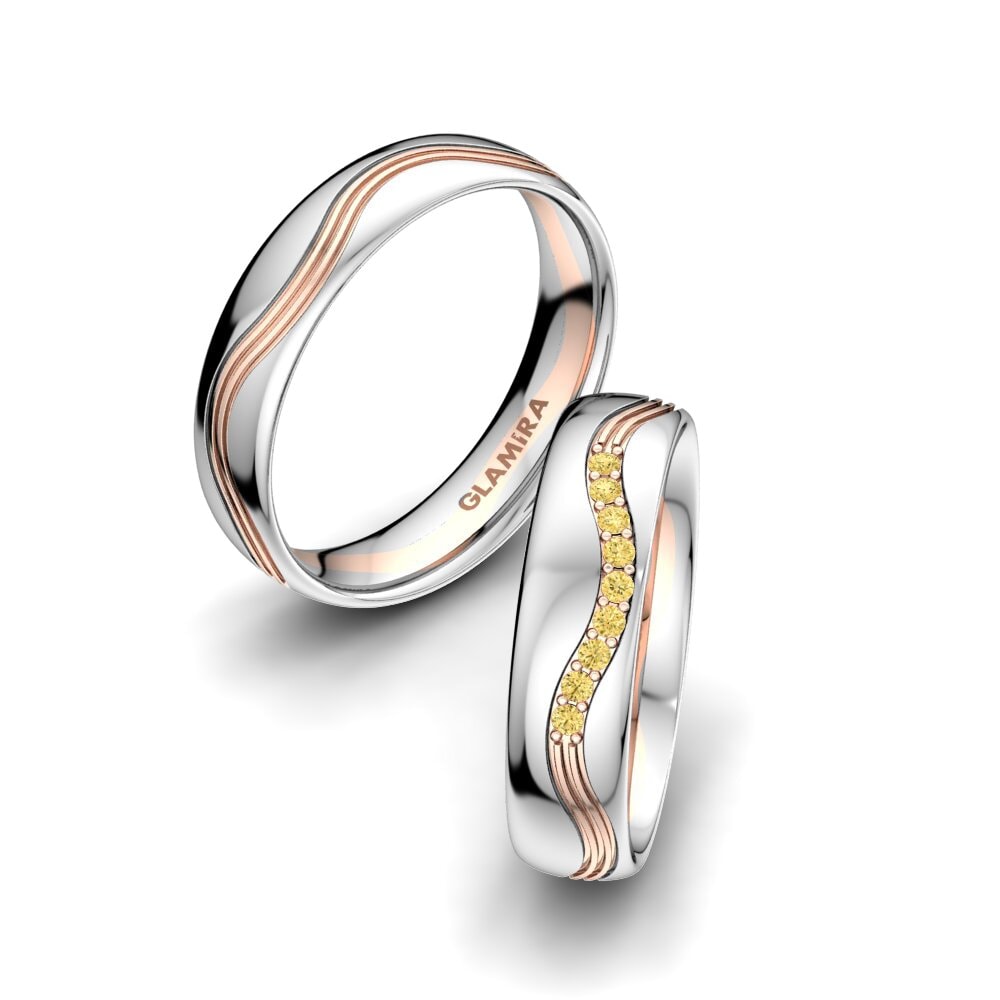 9k Oro Blanco & Rosa Diamante Amarillo Anillo de boda Heavenly Light 5 mm