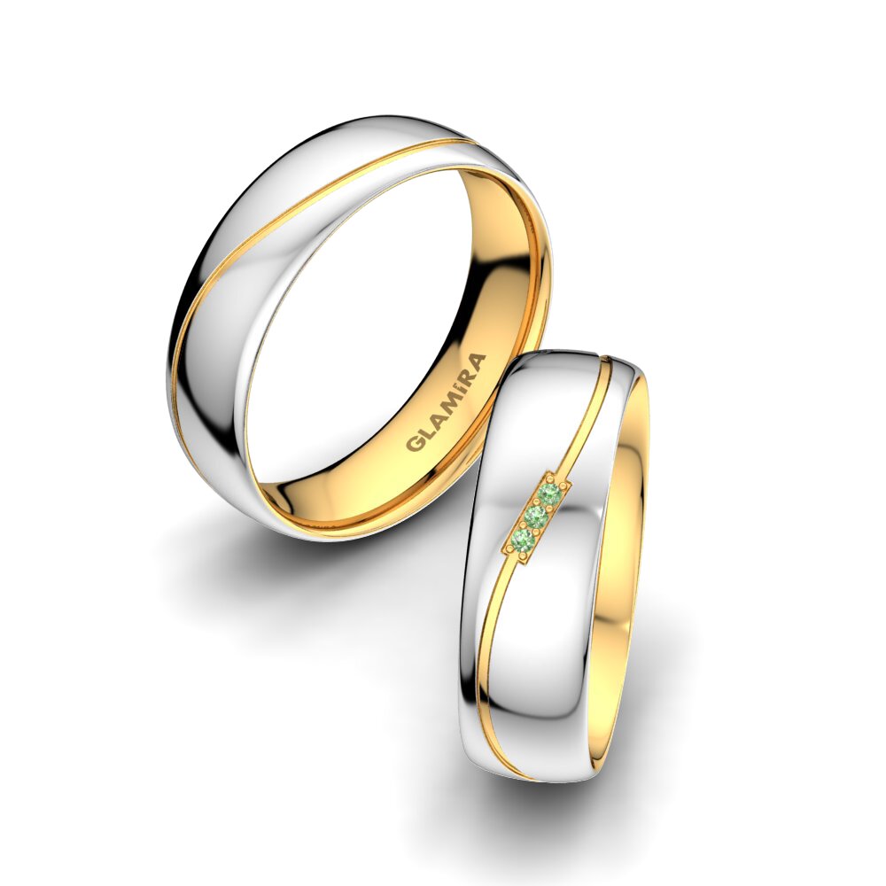 14k White & Yellow Gold Green Diamond Wedding Ring Immortal Chic 6 mm