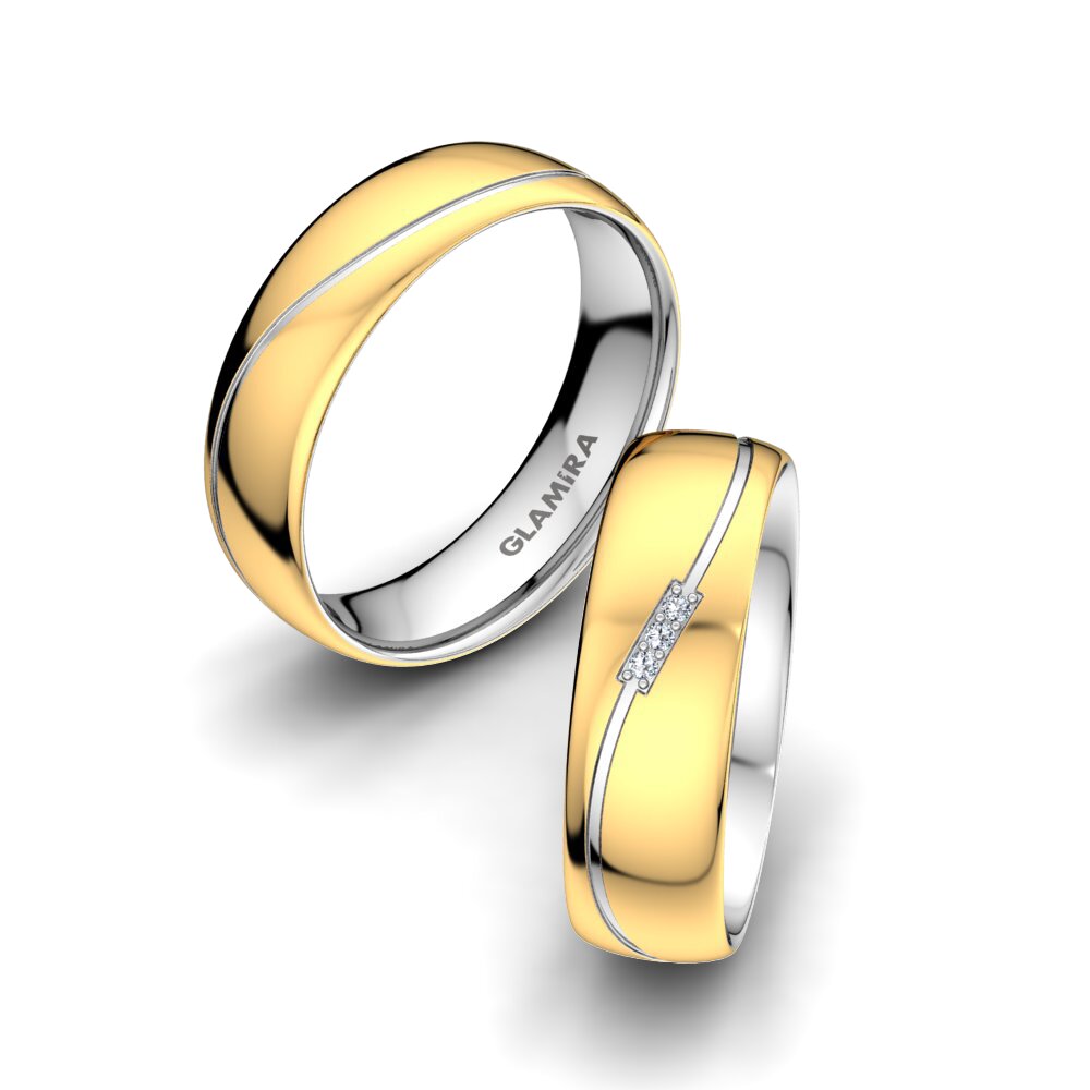 Or Jaune & Blanc 14k Diamant De Synthèse Bague de Mariage Immortal Chic 6 mm