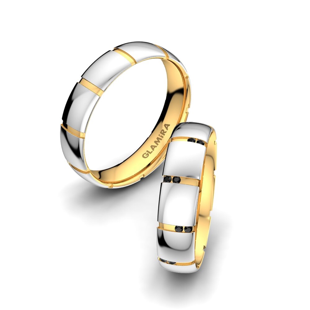 14ct White & Yellow Gold Black Onyx Wedding Ring Infinite Pretty 5 mm