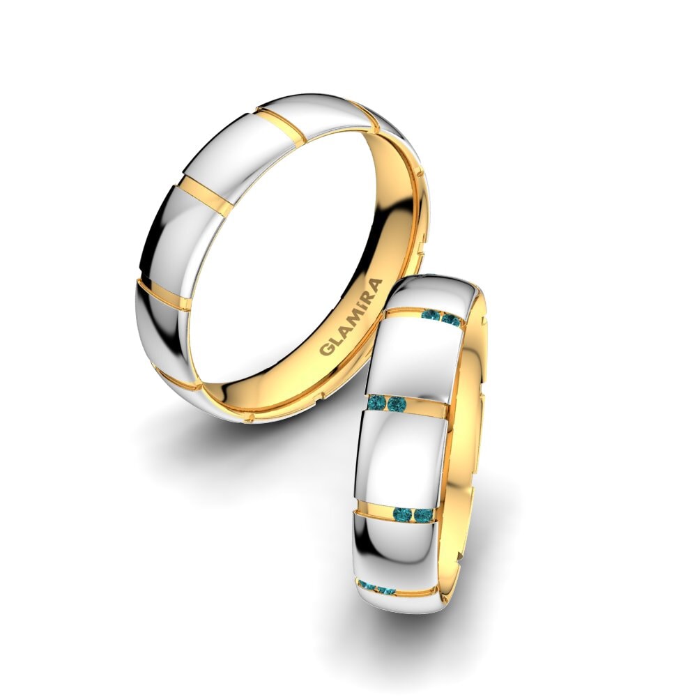 14k Oro Blanco & Amarillo Diamante Azul Anillo de boda Infinite Pretty 5 mm