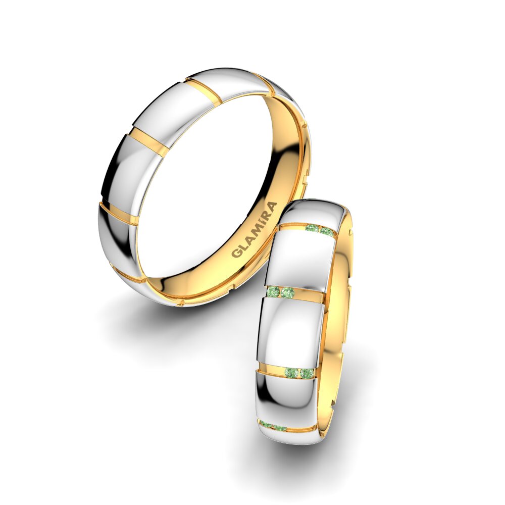 14k White & Yellow Gold Green Diamond Wedding Ring Infinite Pretty 5 mm
