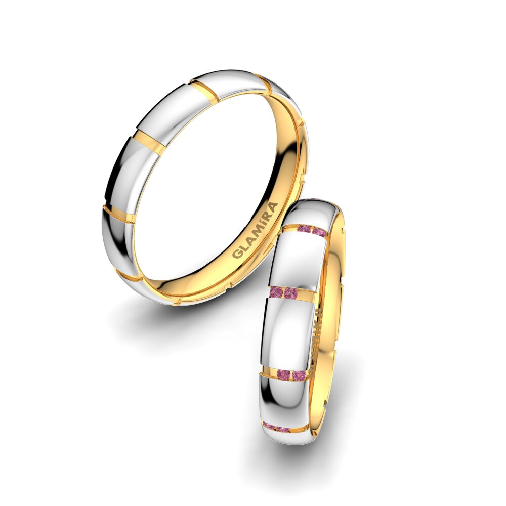 9k White & Yellow Gold Rhodolite Garnet Wedding Ring Infinite Pretty 4 mm