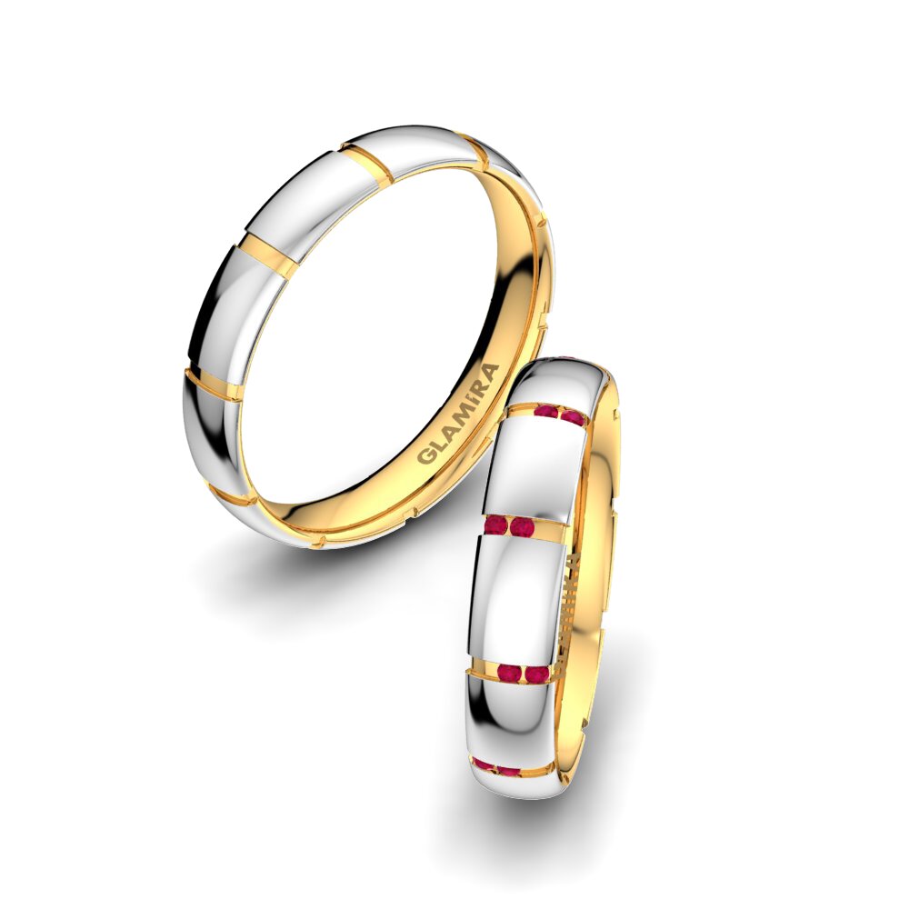 9k Oro Blanco & Amarillo Rubí Anillo de boda Infinite Pretty 4 mm