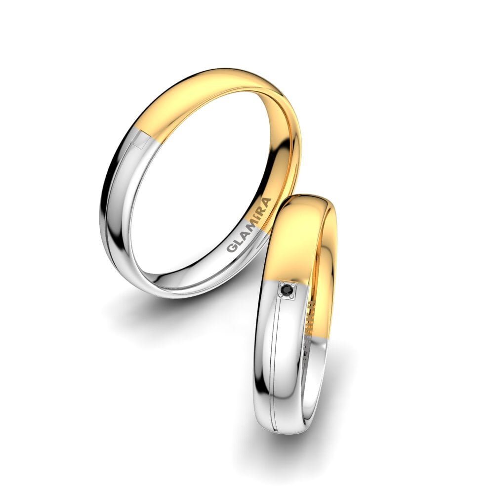 Amarelo & Branco-9K Diamante Negro Anel de Casamento Infinite Trio 4 mm