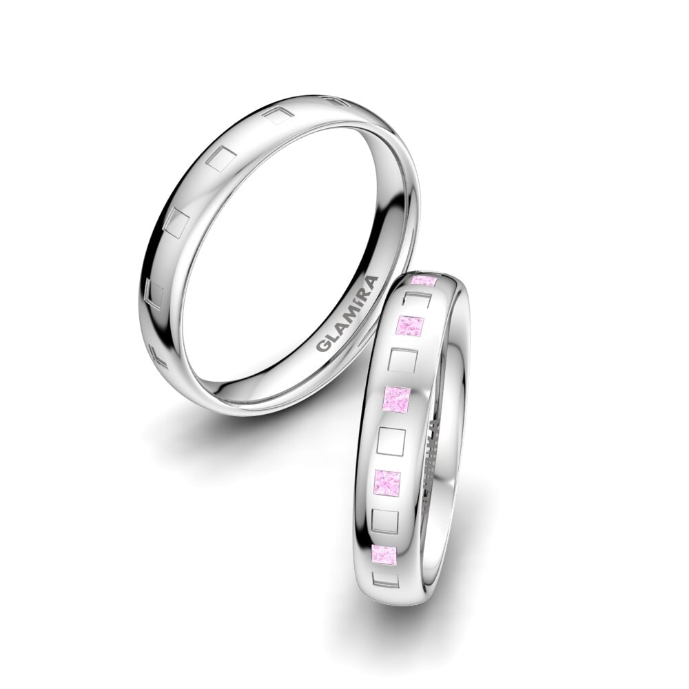 18K Wit Goud Roze Saffier Trouwring Unique Trueness 4 mm