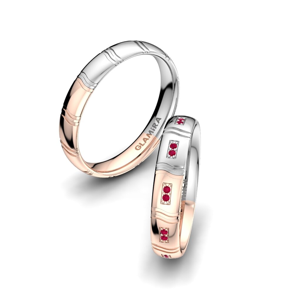 18K Rood & Wit Goud Robijn Trouwring Glorious Story 4 mm