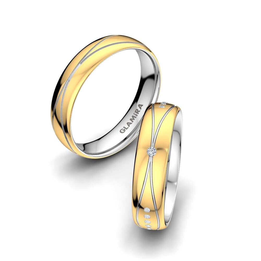 Or Jaune & Blanc 14k Diamant De Synthèse Bague de Mariage Glorious Line 5 mm