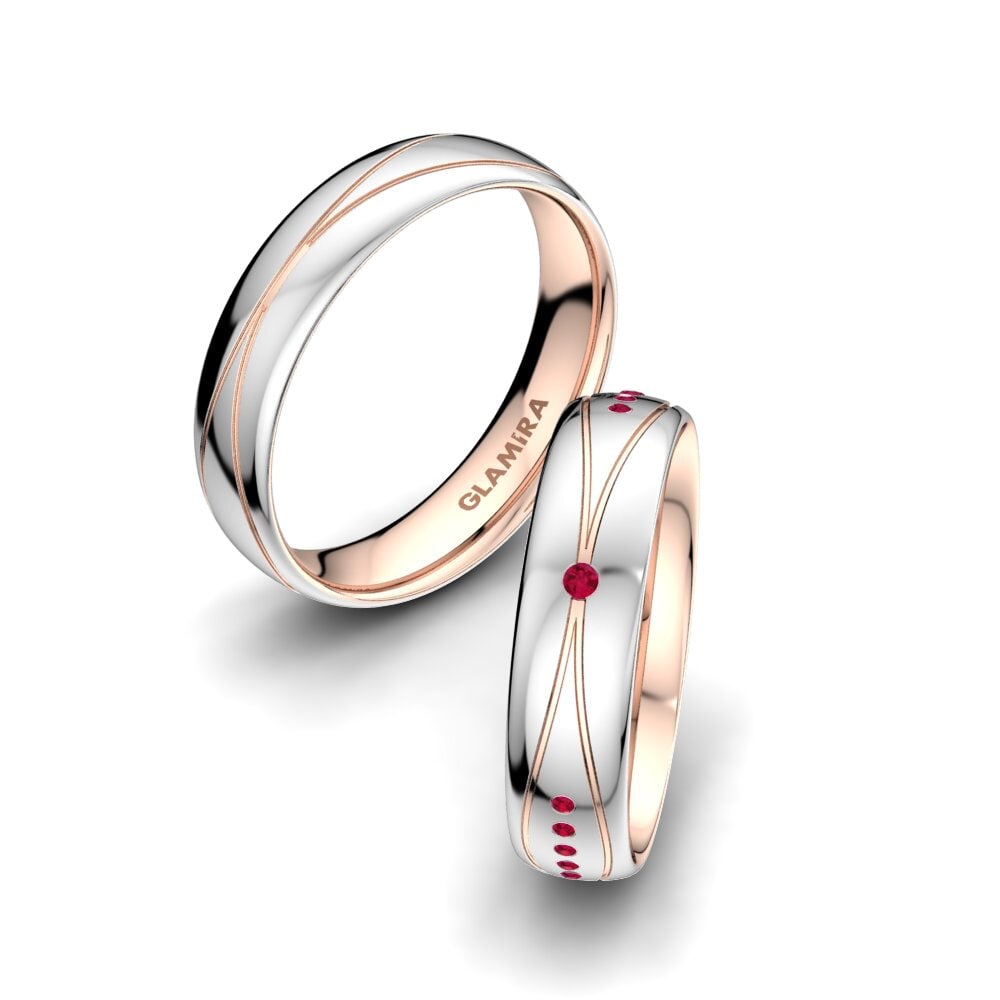 18K Wit & Rood Goud Robijn Trouwring Glorious Line 5 mm