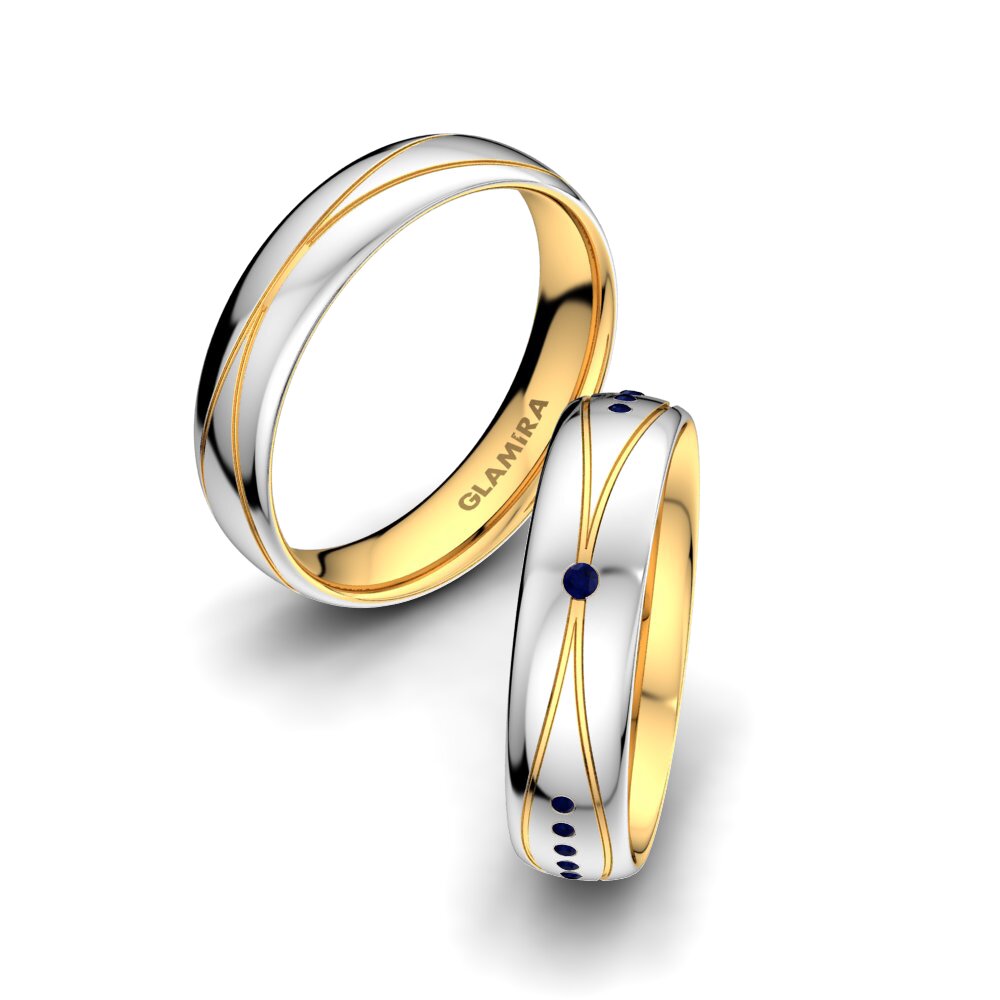 9k Oro Blanco & Amarillo Zafiro Anillo de boda Glorious Line 5 mm