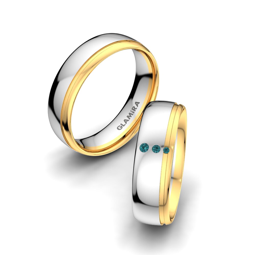 white_yellow-375 Diamante Azul Anel de Casamento Golden Dream 6 mm