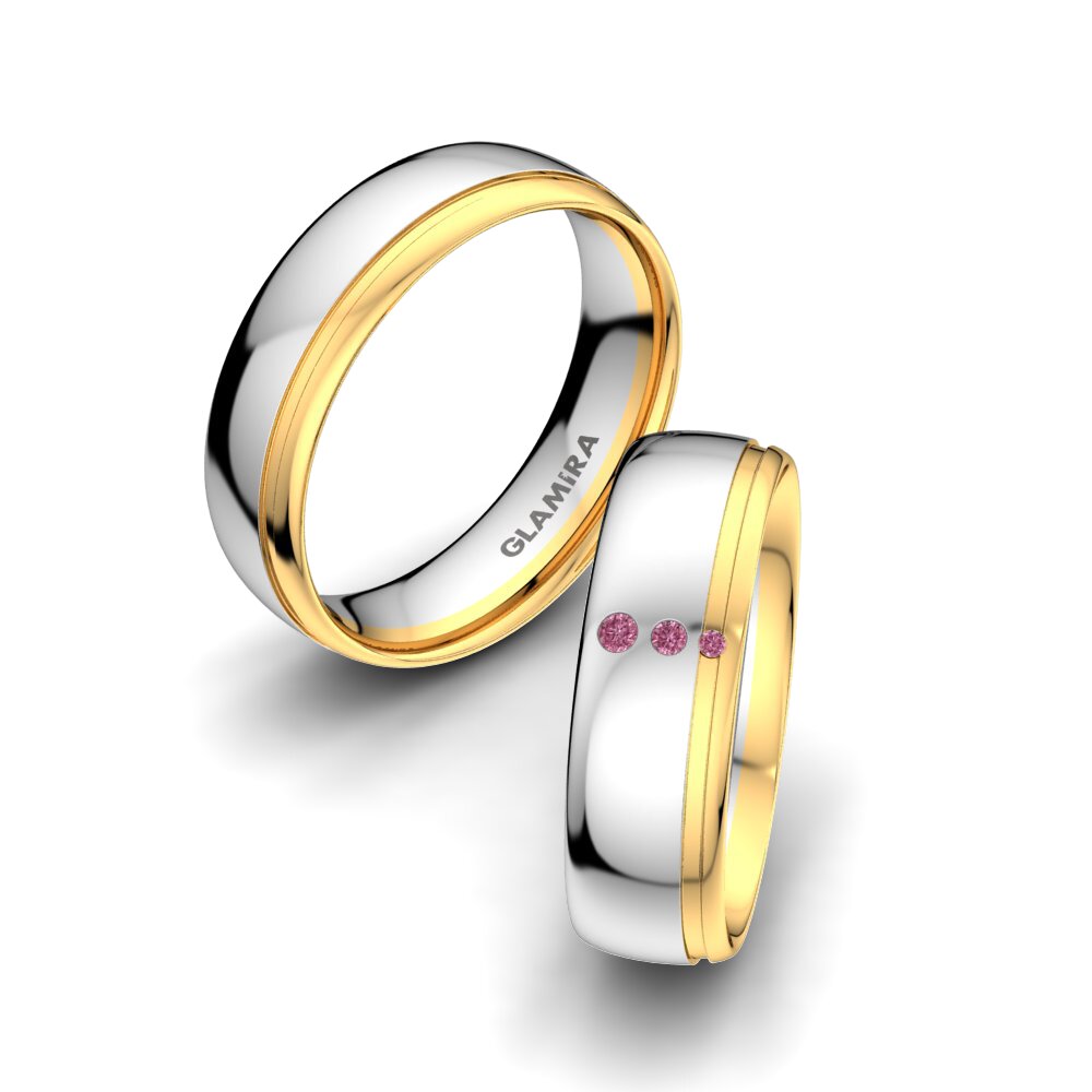 9k White & Yellow Gold Rhodolite Garnet Wedding Ring Golden Dream 6 mm
