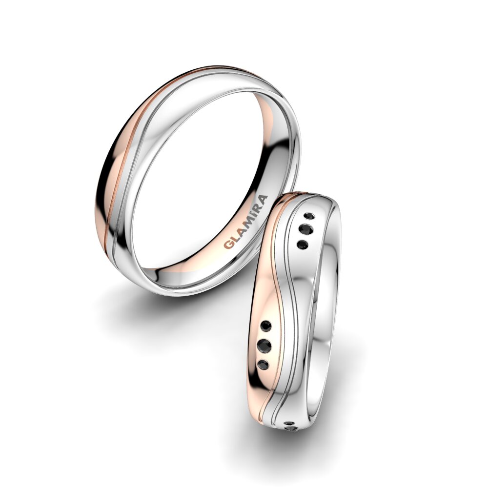 18K Rood & Wit Goud Zwarte Diamant Trouwring Forever Line 5 mm