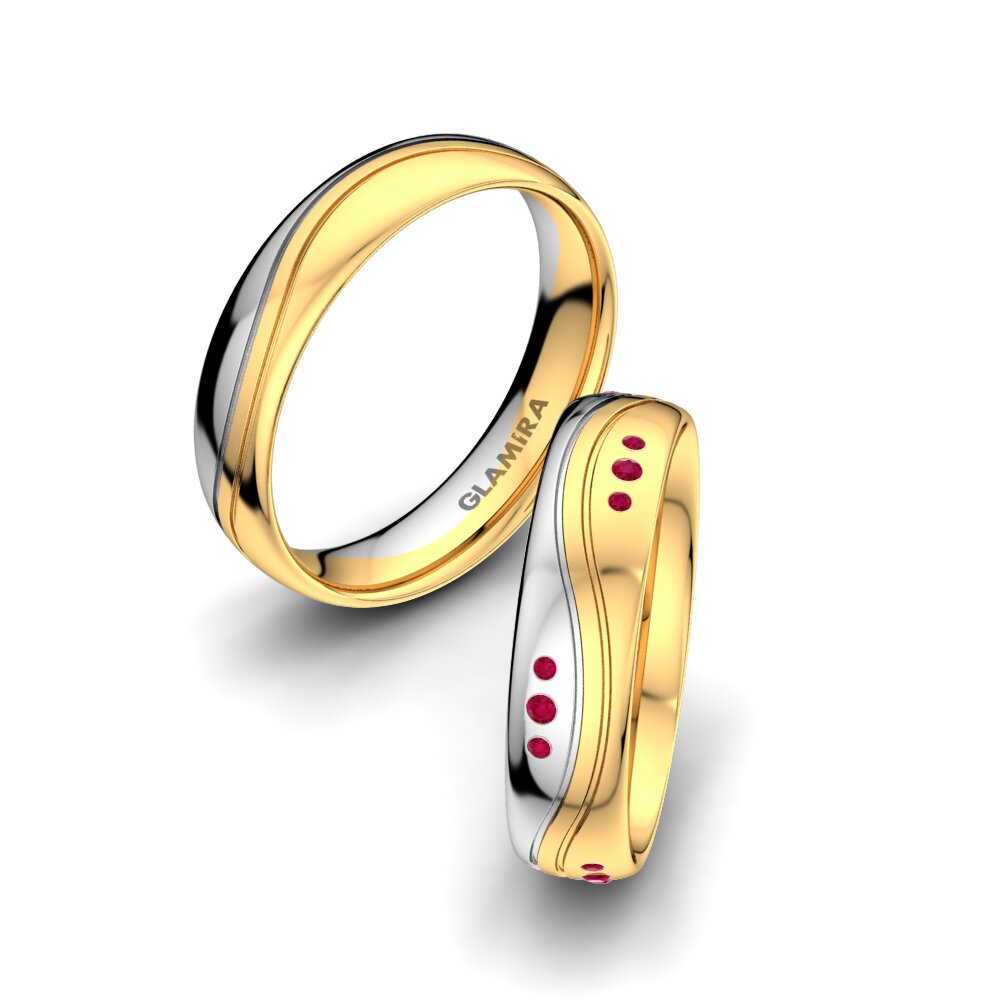 9k Oro Blanco & Amarillo Rubí Anillo de boda Forever Line 5 mm