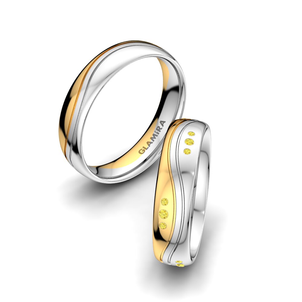 14k Oro Amarillo & Blanco Zafiro amarillo Anillo de boda Forever Line 5 mm